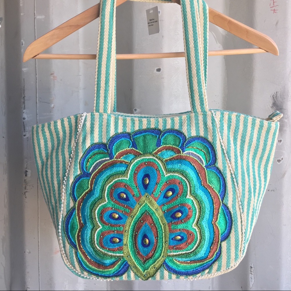 Embroidered fabric tote